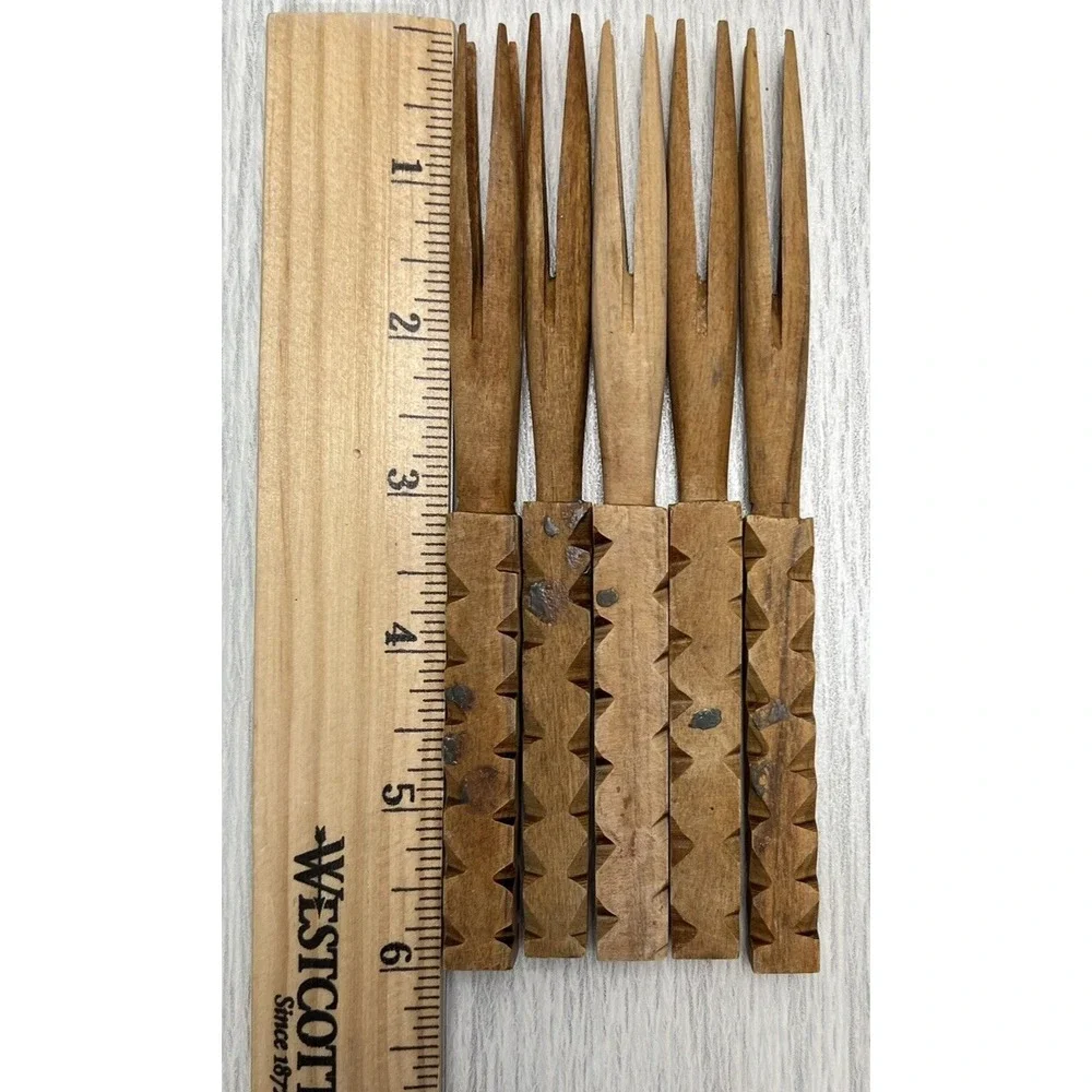 Vintage Mini Wooden Cannibal Forks Collectible Hors D Oeuvre Party Lot Of 9